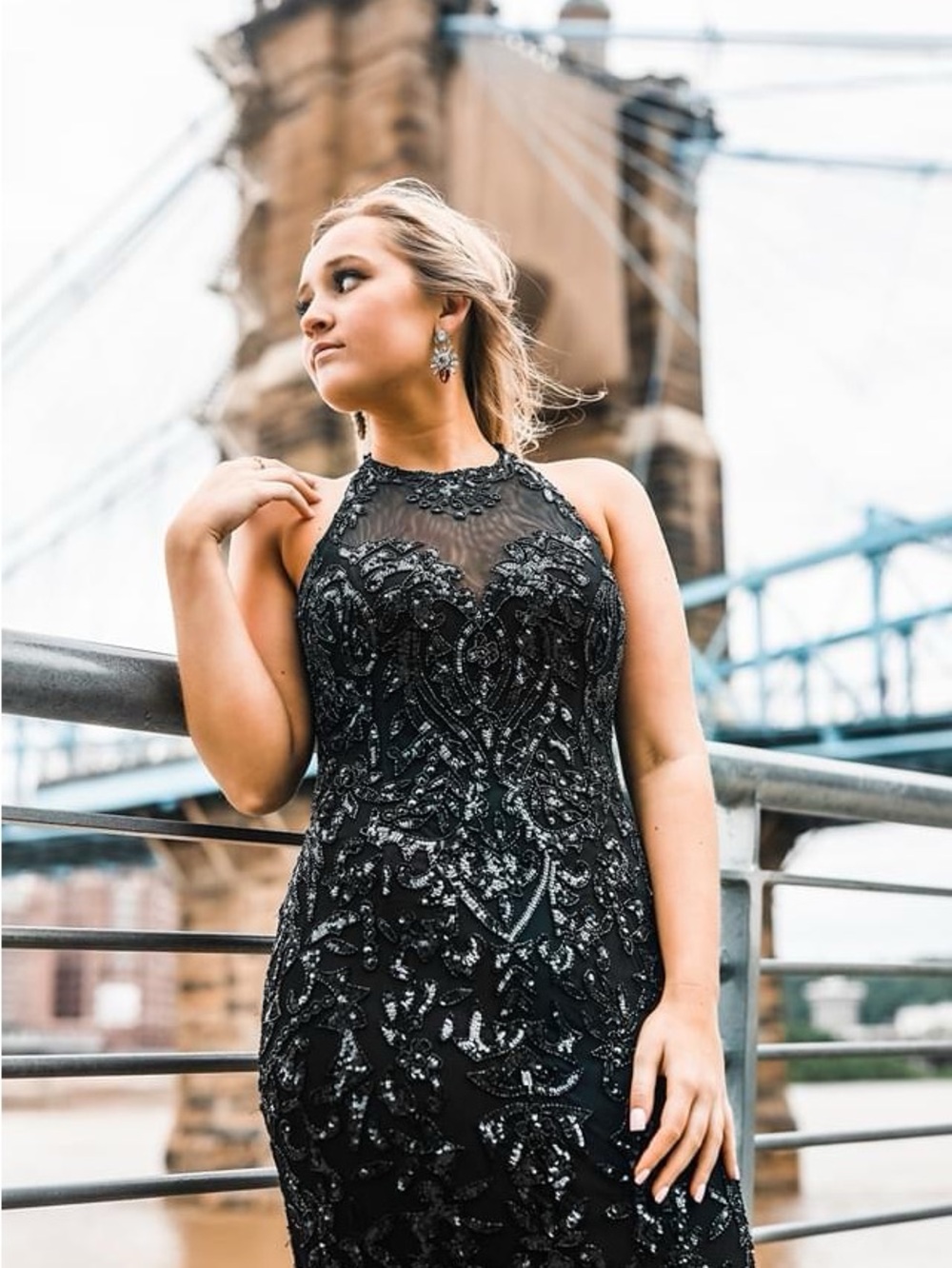Sherri Hill Black Sequin Halter Prom Gown